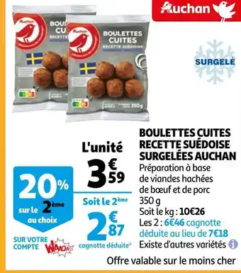 Auchan Auchan boulettes cuites recette suédoise surgelées offre
