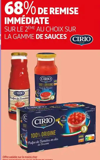 Cirio 68% de remise immédiate sur le 2Úme au choix sur la gamme de sauces cirio
