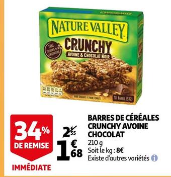 Auchan Nature valley barres de céréales crunchy avoine chocolat offre