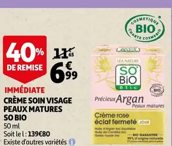 Auchan So bio crème soin visage peaux matures offre