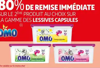 Auchan Omo 80% de remise immédiate sur le 2ème produit au choix sur la gamme des lessives capsules de la marque omo offre