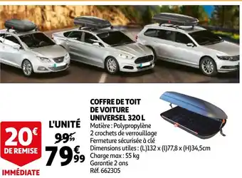 Auchan Coffre de toit de voiture universel 320 l offre