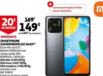 Auchan Xiaomi smartphone redmi 10c 64go offre