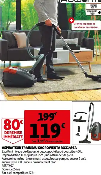 Auchan Rowenta aspirateur traineau sac ro3149ea offre