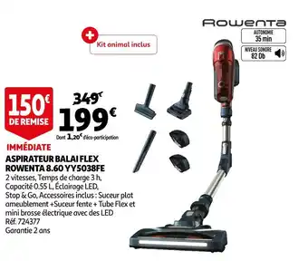 Auchan Rowenta aspirateur balai flex 8.60 yy5038fe offre
