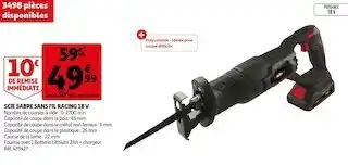 Auchan Racing scie sabre sans fil 18 v offre