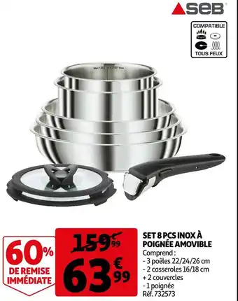 Auchan Seb set 8 pcs inox à poignée amovible offre