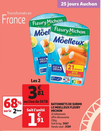 Auchan Supermarché Batonnets de surimi le moelleux FLEURY MICHON offre