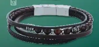 Cora x Carrefour Bracelet acier, cuir et boules oeil de tigre 20 cm offre