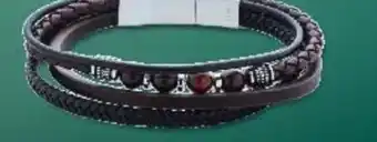Bracelet acier, cuir et boules oeil de tigre 20 cm