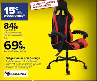 Carrefour Siège gamer noir & rouge offre