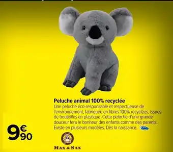Carrefour Peluche animal 100% recyclée offre