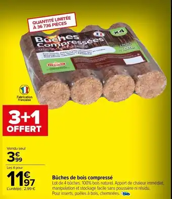 Carrefour Bûches de bois compressé offre