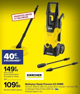 Carrefour Nettoyeur haute pression K3 HOME offre