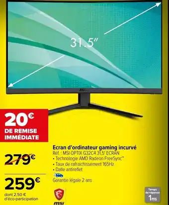 Carrefour Ecran d'Ordinateur Gaming Incurve offre