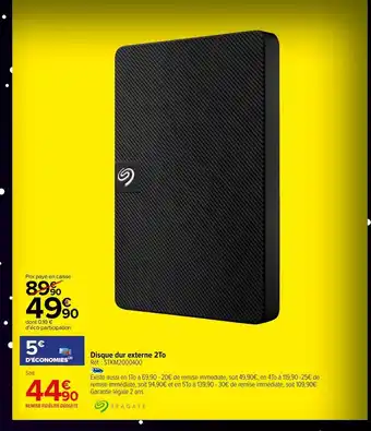Carrefour Disque Dur Externe 2To offre