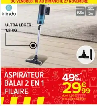 Carrefour Market Aspirateur Balai 2 En 1 Filaire offre
