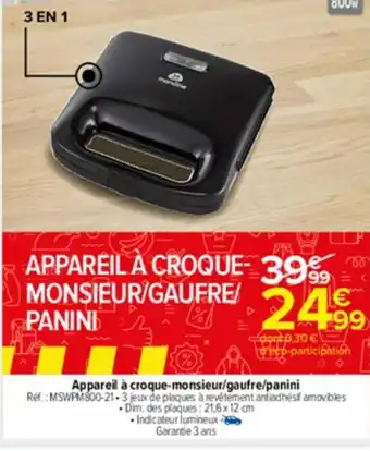 Carrefour Market Appareil a Croque Monsieur Gaufre Panini offre