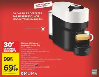 Carrefour Krups machine à expresso nespresso vertuo pop offre