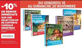 Carrefour Smartbox -10% de remise immédiate sur une selection del 99 coffrets cadeaux de la marque smartbox offre