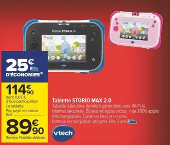 Carrefour Vtech tablette storio max 2.0 offre