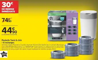 Carrefour Tommee tippee poubelle twist & click + 6 recharges offre