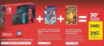 Carrefour Nintendo console "nintendo switch" avec joy-con néon et jeu "mario + the lapins crétins : sparks of hope" pour nintendo switc offre