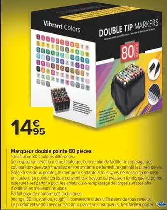 Carrefour Marqueur double pointe 80 pièces offre