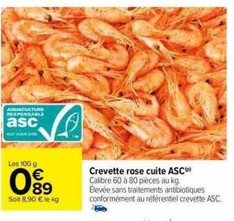 Carrefour Crevette rose cuite asc offre