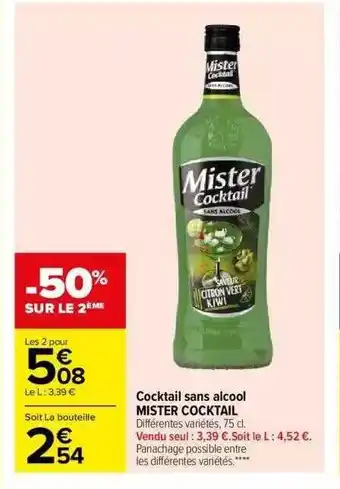 Carrefour Cocktail sans alcool mister cocktail offre