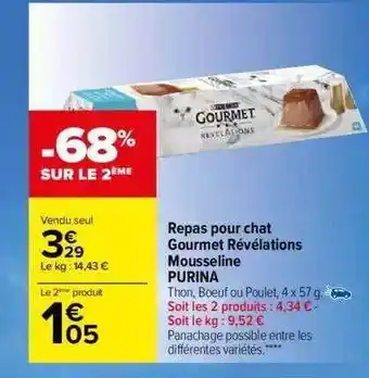Carrefour Repas pour chat gourmet révélations mousseline purina offre