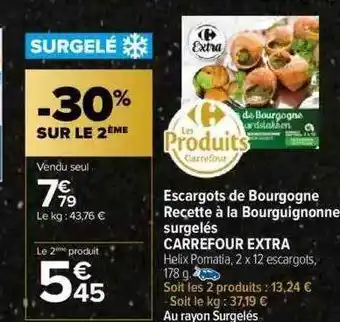 Carrefour Escargots de bourgogne recette à la bourguignonne surgelés carrefour extra offre