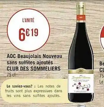 Casino Supermarchés Aoc beaujolais nouveau sans sulfites ajoutés club des sommeliers offre