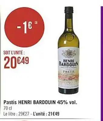 Casino Supermarchés Pastis henri bardouin 45% vol. offre