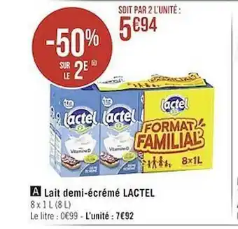 Casino Supermarchés Lait demi-écrémé lactel offre