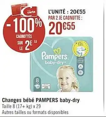 Casino Supermarchés Changes bébé pampers baby-dry offre