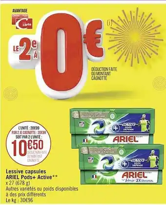 Casino Supermarchés Lessive capsules ariel pods+ active offre
