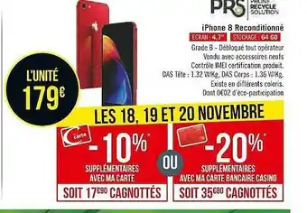 Casino Supermarchés Iphone 8 reconditionné offre