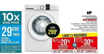 Casino Supermarchés Lave-linge hublot continental edison offre