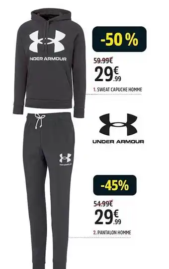 Sweat capuche homme, pantalon homme under armour