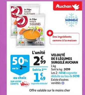Auchan Velouté de 5 légumes surgelé auchan offre