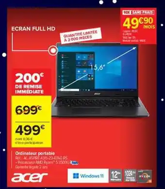 Carrefour Ordinateur portable acer offre