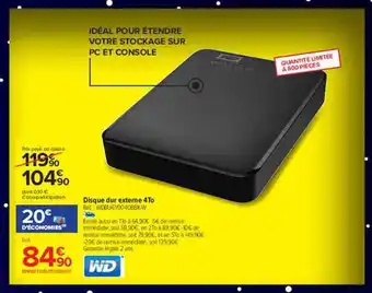 Carrefour Disque dur externe 4 to wd offre