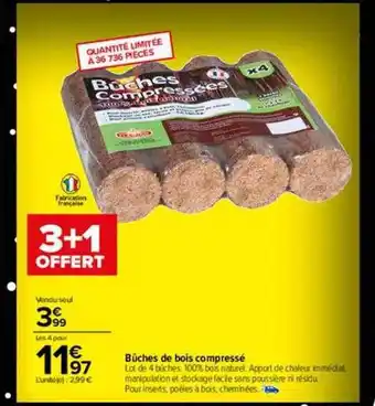 Carrefour Bûches de bois compressé offre