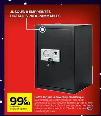 Carrefour Coffret fort 42l à ouverture biométrique offre