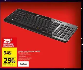 Carrefour Clavier sans fil logitech k360 offre