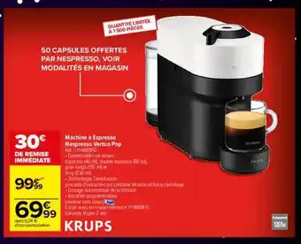 Carrefour Machine à expresso nespresso vertuo pop krups offre
