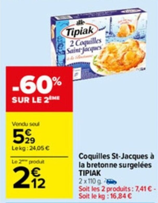 Promo Coquilles stjacques à la bretonne surgelées TIPIAK chez