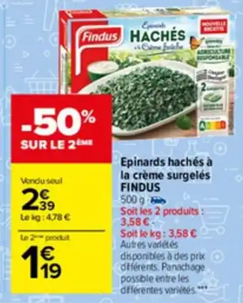 Carrefour Market Epinards hachés à la crème surgelés FINDUS offre