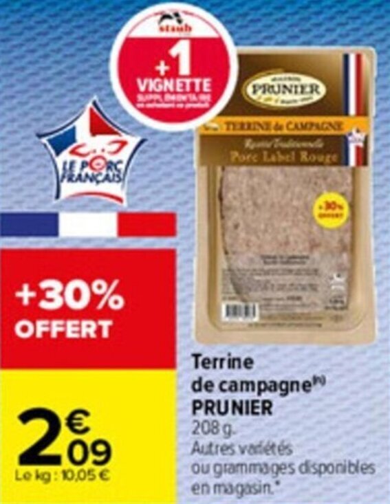Promo Terrine de campagne PRUNIER chez Carrefour Market
